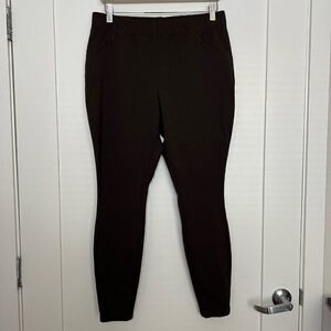 J Jill Ponte Leggings Pants Womens Sz M Brown Zip Pockets Stretch Pull On